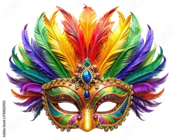 Fototapeta carnival mask with colorful feathers isolated on transparent background, element remove background, element for design