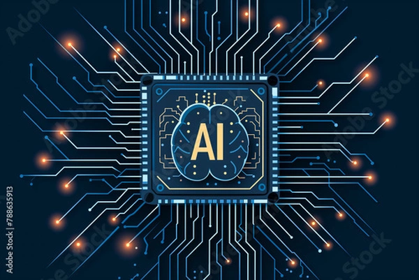 Obraz IA Illustration. High performance data processing engine artificial intelligence microchip. Generative AI