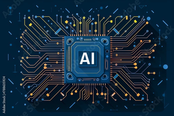 Obraz IA Illustration. High performance data processing engine artificial intelligence microchip. Generative AI