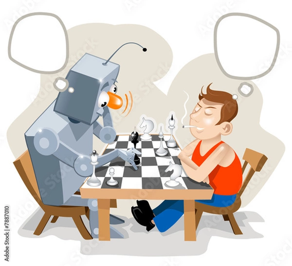 Fototapeta Robot playing chess with human