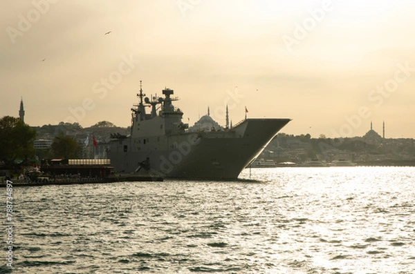 Fototapeta  Landing helicopter dock ( LHD ) , VTOL Harriers and helicopters . stay Istanbul