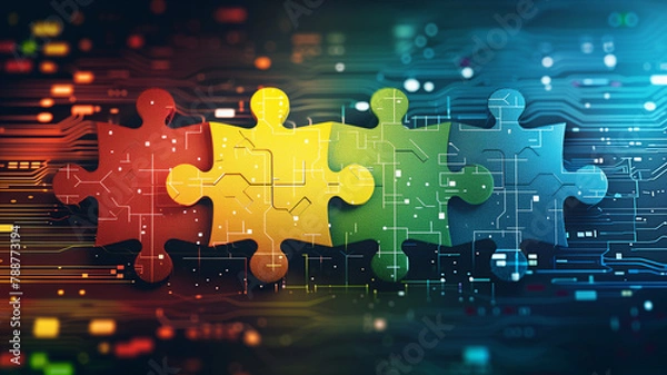 Fototapeta Technology Integration Concept with Puzzle Pieces.