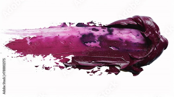 Fototapeta Plum lipstick smear smudge, brush stroke painting over transparent background, canvas watercolor texture. Makeup cream texture background.