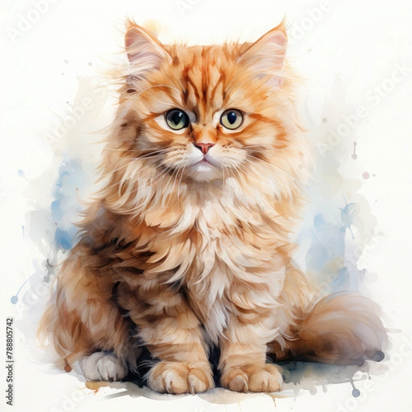 Fototapeta Watercolor Persian cat, clipart Illustration, Generative Ai