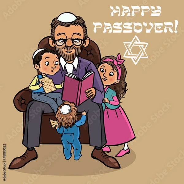 Obraz Funny Happy Jewish Passover greeting card. Vector illustration