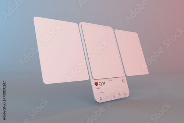 Fototapeta Instagram post interface. Social media mobile app a 3D carousel interface