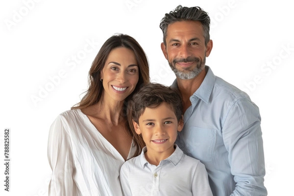 Obraz Caucasian European family with couple posing with their son posing over isolated transparent background