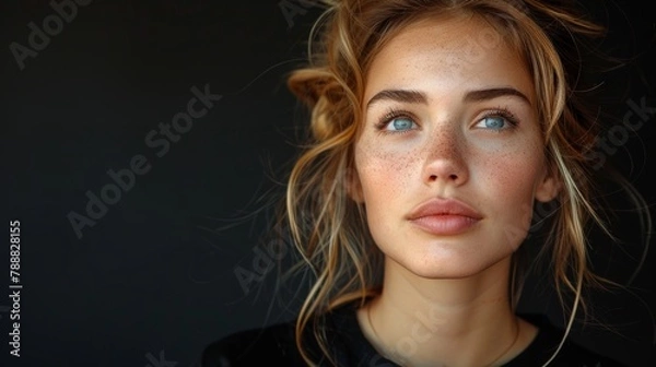 Obraz Beautiful trendy model woman in the on the dark background.