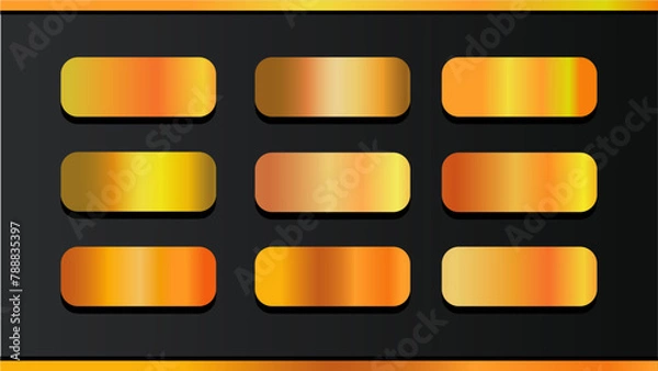 Fototapeta Premium Gold Gradient Set. Golden background vector shinny border, frame, metal, luxury