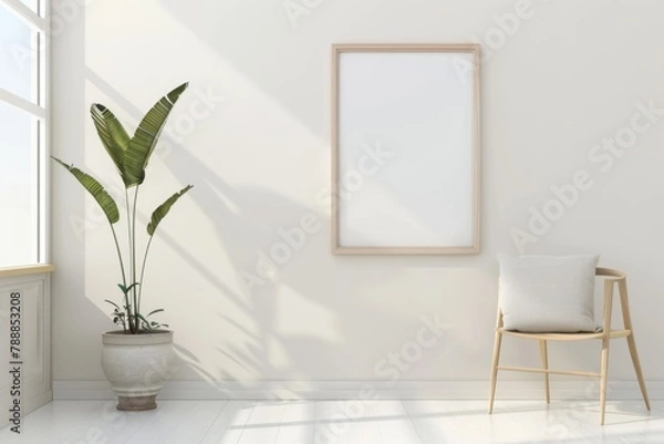 Fototapeta Scandinavian style living room with poster mockup created with generative ai