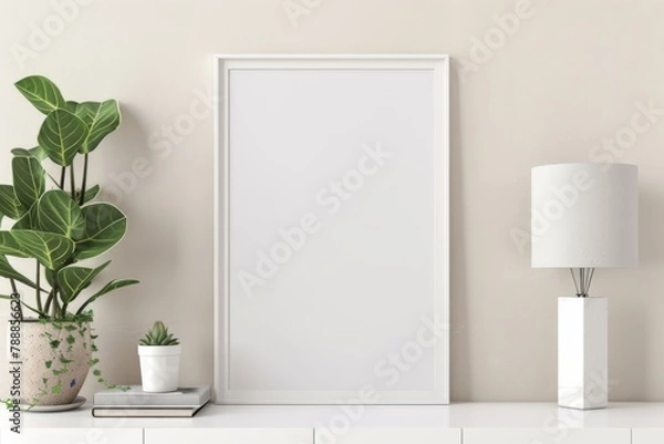 Fototapeta Scandinavian style living room with poster mockup created with generative ai