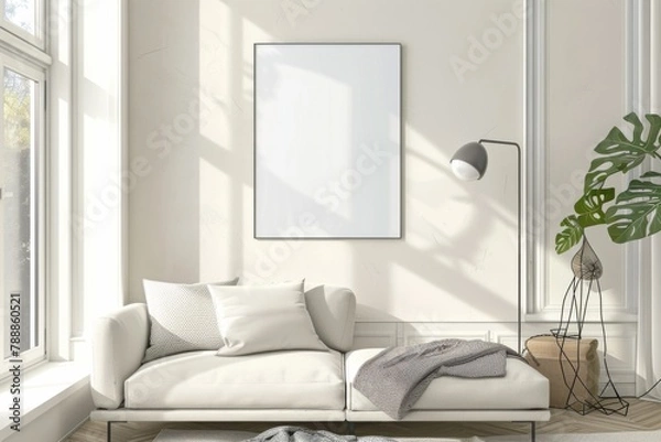 Fototapeta Scandinavian style living room with poster mockup created with generative ai