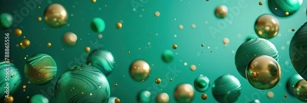 Fototapeta abstract background with green and golden christmas balls