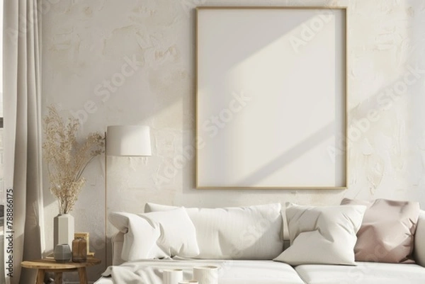 Fototapeta Scandinavian style living room with poster mockup created with generative ai