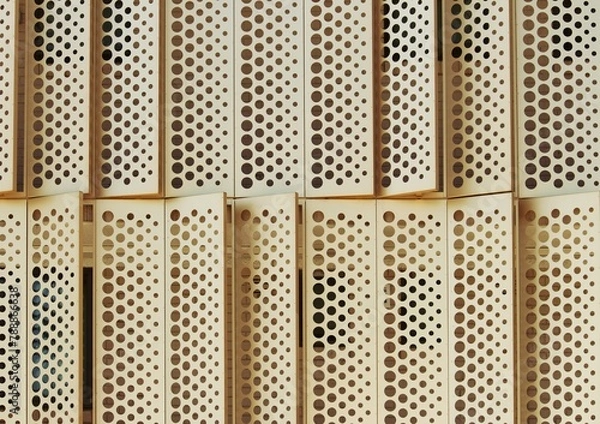 Fototapeta Gold perforated cladding shutters on the outside of a building