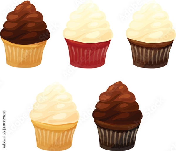Obraz Five Assorted Cupcakes with Frosting