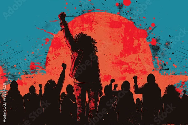 Obraz Protesting shouting while moving in a march