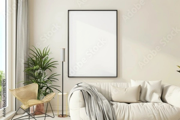 Fototapeta Scandinavian style living room with poster mockup created with generative ai