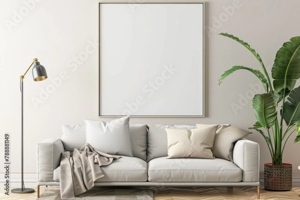 Fototapeta Scandinavian style living room with poster mockup created with generative ai
