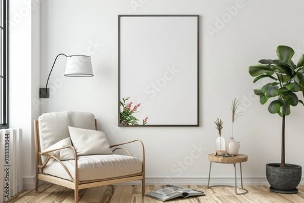 Fototapeta Scandinavian style living room with poster mockup created with generative ai