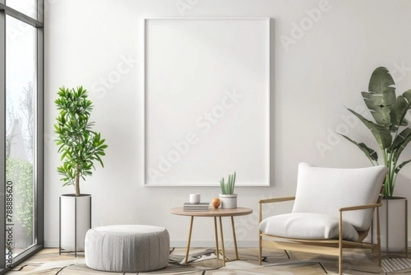 Fototapeta Scandinavian style living room with poster mockup created with generative ai