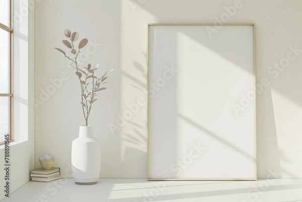 Fototapeta Scandinavian style living room with poster mockup created with generative ai