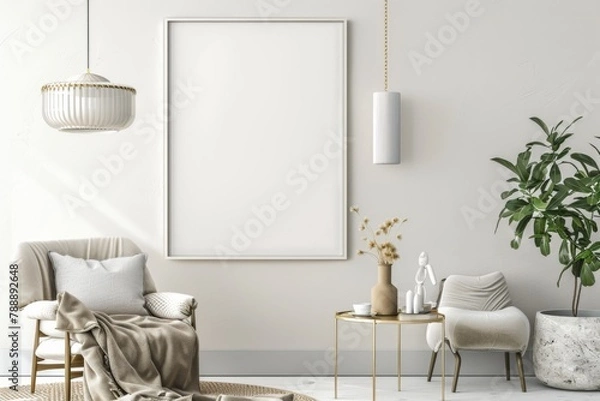 Fototapeta Scandinavian style living room with poster mockup created with generative ai