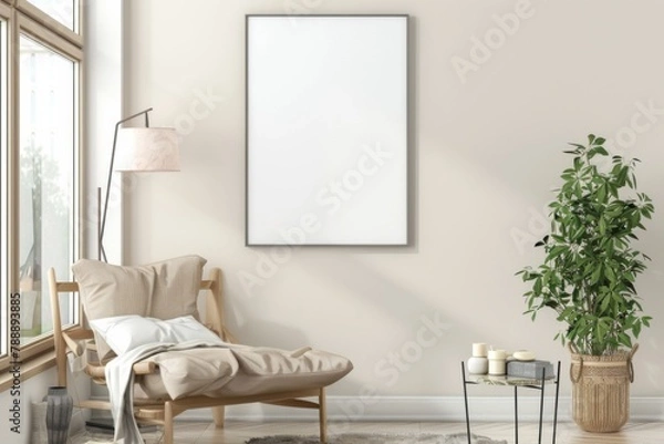 Fototapeta Scandinavian style living room with poster mockup created with generative ai