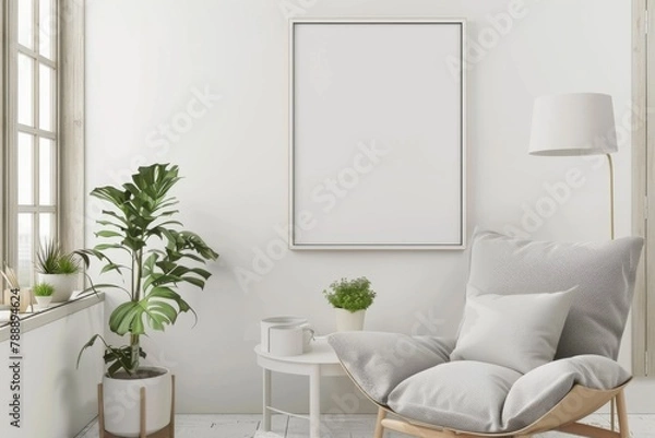 Fototapeta Scandinavian style living room with poster mockup created with generative ai