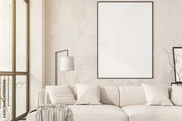 Fototapeta Scandinavian style living room with poster mockup created with generative ai