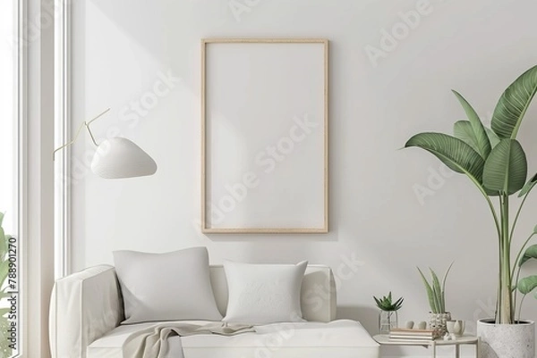 Fototapeta Scandinavian style living room with poster mockup created with generative ai