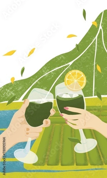 Obraz 自然の中で乾杯する男女のイラスト_春夏イラスト アトリエマユコ