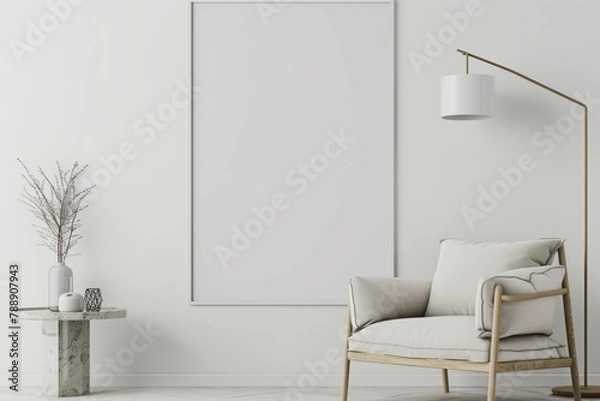 Fototapeta Scandinavian style living room with poster mockup created with generative ai