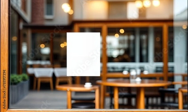Fototapeta Outdoor White Paper Poster Mockup at Restaurant