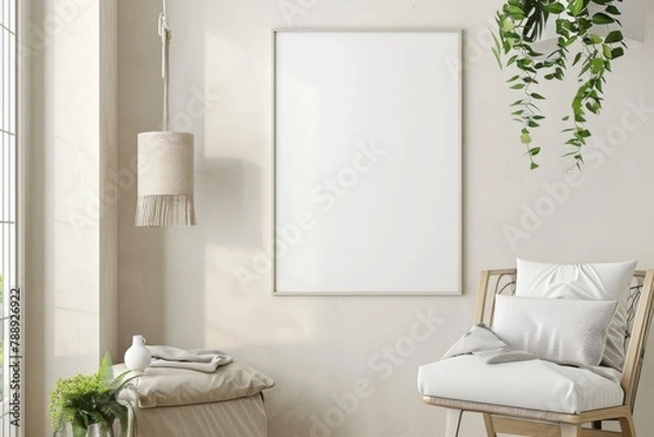 Fototapeta Scandinavian style living room with poster mockup created with generative ai