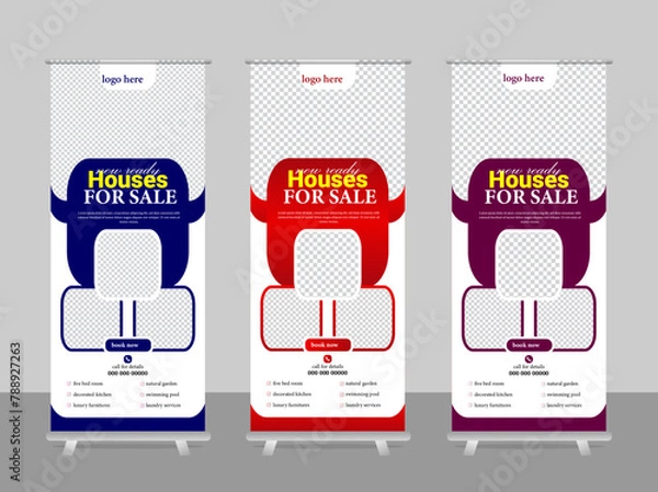 Obraz Real estate agency roll up banner design or pull up banner template.