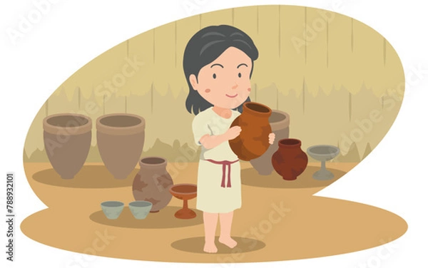 Obraz 弥生土器を持つ弥生人の女性