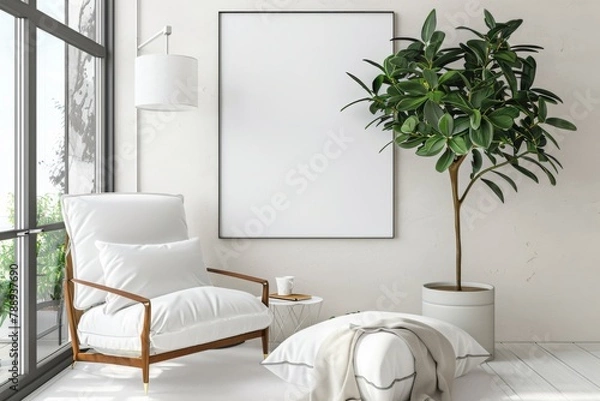 Fototapeta Scandinavian style living room with poster mockup created with generative ai