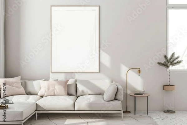 Fototapeta Scandinavian style living room with poster mockup created with generative ai