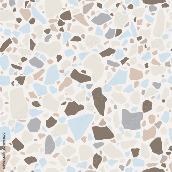 Fototapeta Terrazzo imitation seamless pattern. Marble texture with stone fragments. Pastel floor tile for interior design. Vector