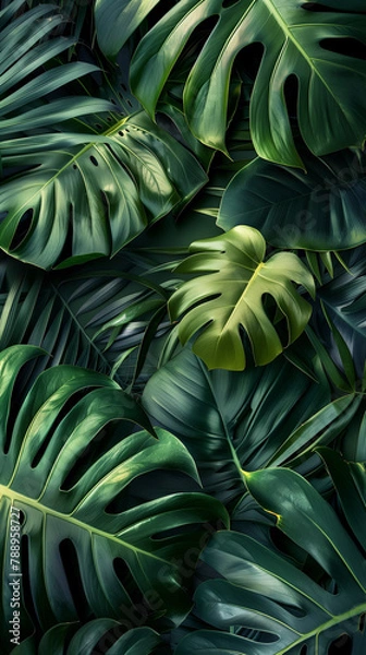 Obraz Tropical leaves background. Green leaf banner and floral jungle pattern concept. abstract green leaf texture.
