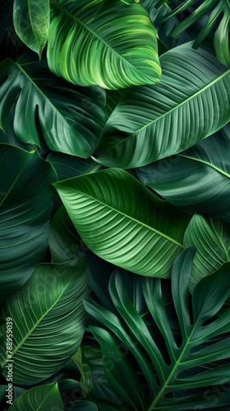 Obraz Tropical leaves background. Green leaf banner and floral jungle pattern concept. abstract green leaf texture.