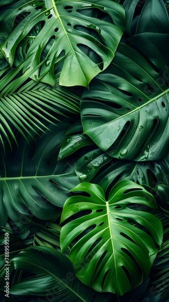 Obraz Tropical leaves background. Green leaf banner and floral jungle pattern concept. abstract green leaf texture.
