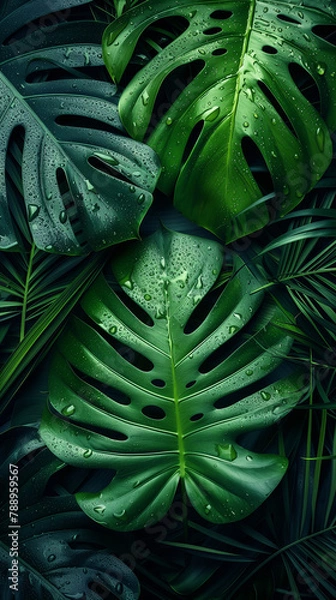 Obraz Tropical leaves background. Green leaf banner and floral jungle pattern concept. abstract green leaf texture.