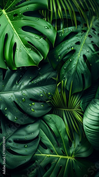 Obraz Tropical leaves background. Green leaf banner and floral jungle pattern concept. abstract green leaf texture.