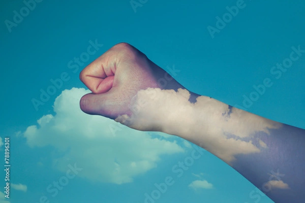 Obraz hand double exposure sky background