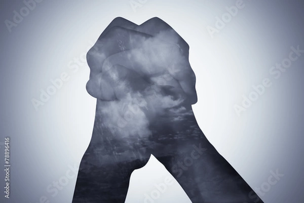 Obraz hand double exposure sky background