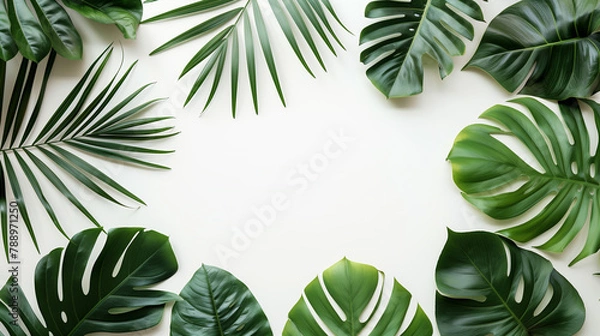 Obraz Tropical leaves green leaves isolated on white background, copy space.
