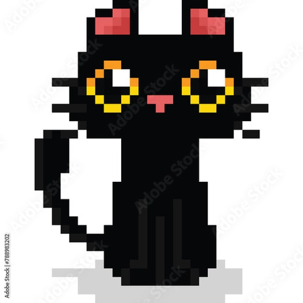 Fototapeta Pixel art cute black cat character sitting compose
