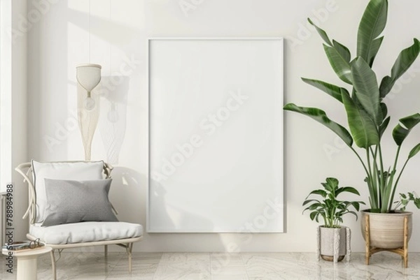 Fototapeta Scandinavian style living room with poster mockup created with generative ai